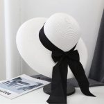 Chic Vintage Hepburn-Inspired Black Bow Straw Sun Hat - Image 4