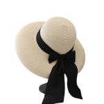 Chic Vintage Hepburn-Inspired Black Bow Straw Sun Hat - Image 5