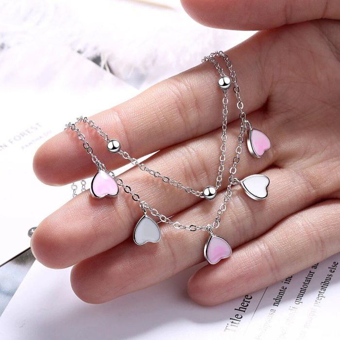 Sterling Silver Cherry Blossom Heart Charm Bracelet - Image 3