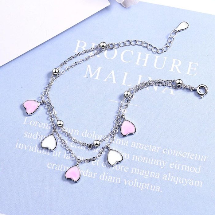 Sterling Silver Cherry Blossom Heart Charm Bracelet - Image 2