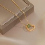 Gold Color Heart Pendant Necklace with Hetian Jade - Image 3