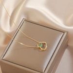 Gold Color Heart Pendant Necklace with Hetian Jade - Image 5