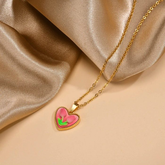 Gold Color Heart Love Tulip Pendant Necklace - Image 5