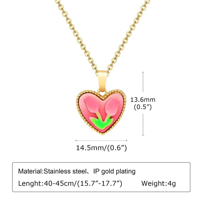 Gold Color Heart Love Tulip Pendant Necklace - Image 6